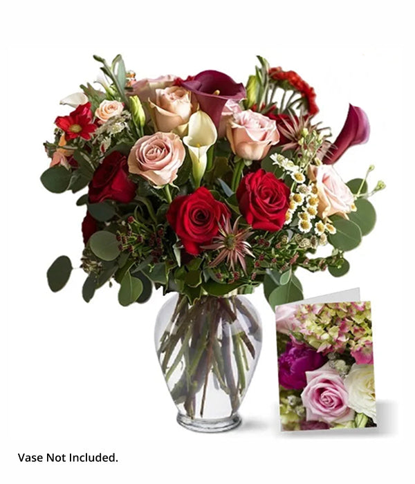 Anniversary Florist's Choice IV bouquet with vase and card