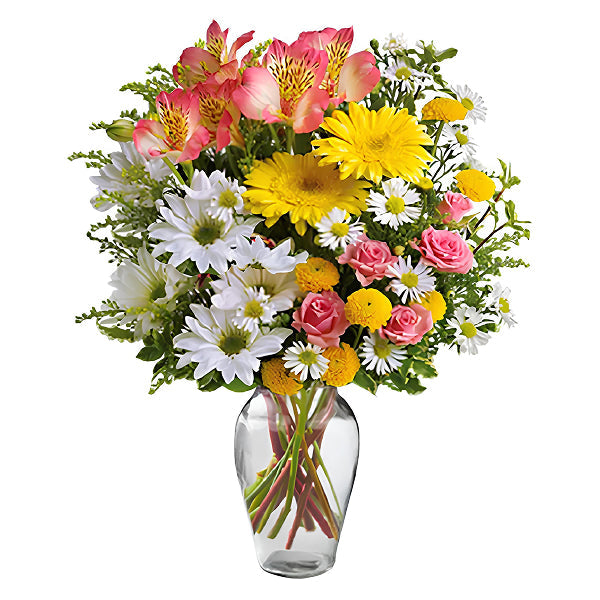 mix of chrysanthemums and Peruvian lilies