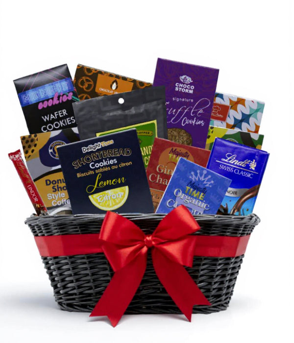 Joy of Java Gift Basket with assorted cookies, snacks, and treats.