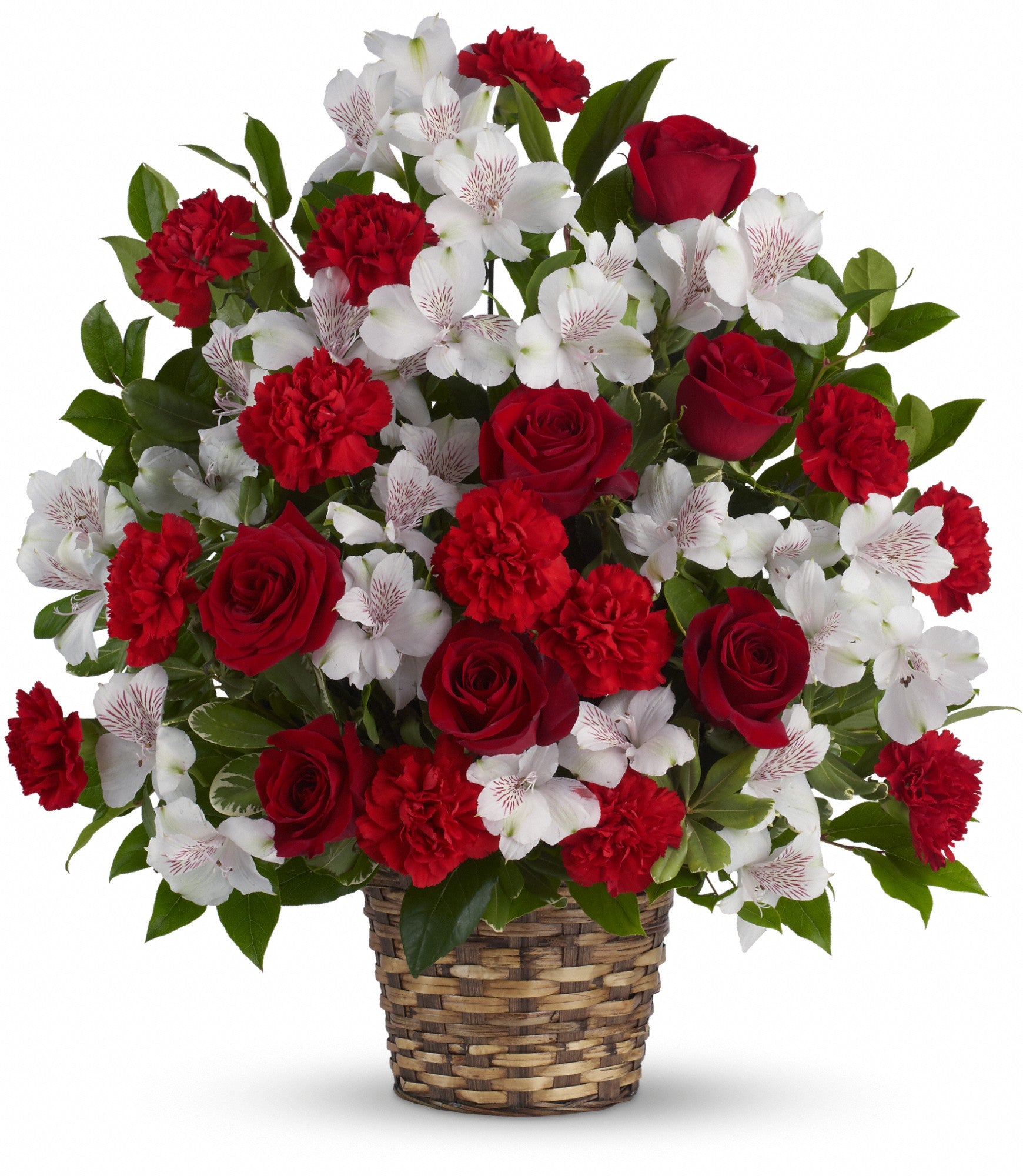 green and white flowers basket