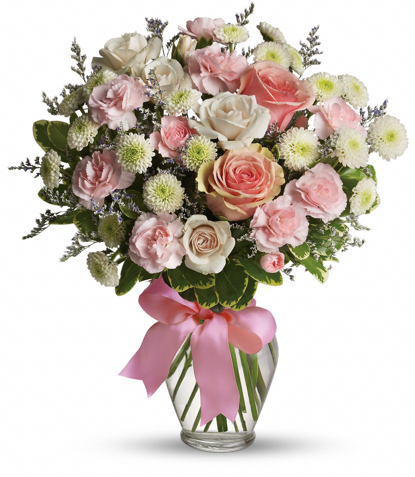 White and pink flowers in a vase