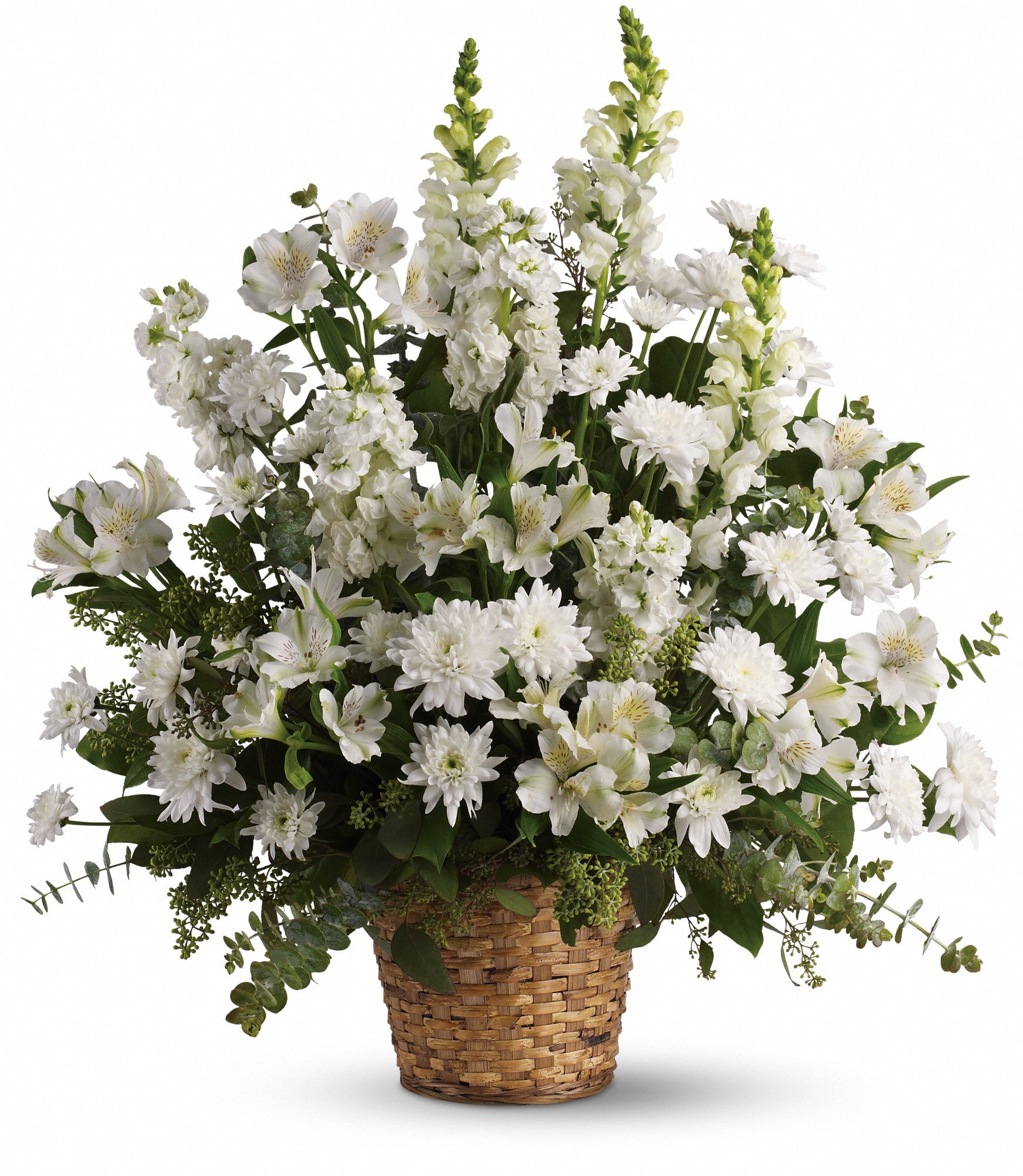 white flowers basket