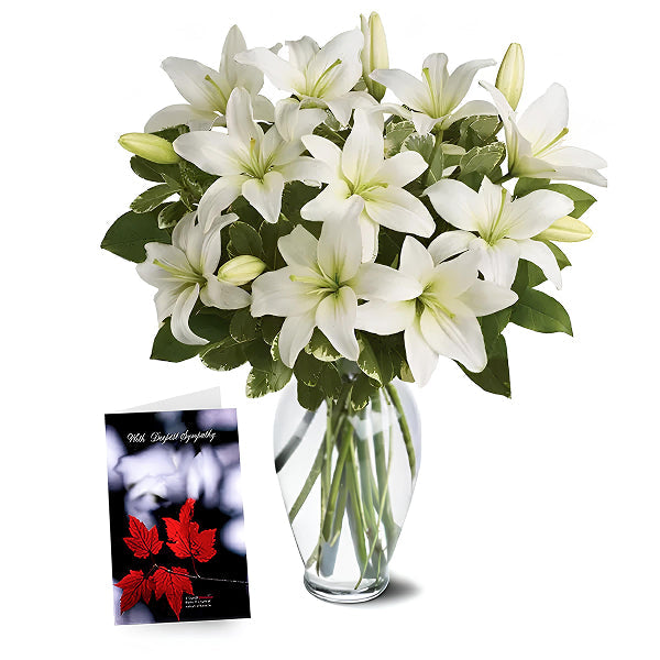 lilies in a vase and a greeting card