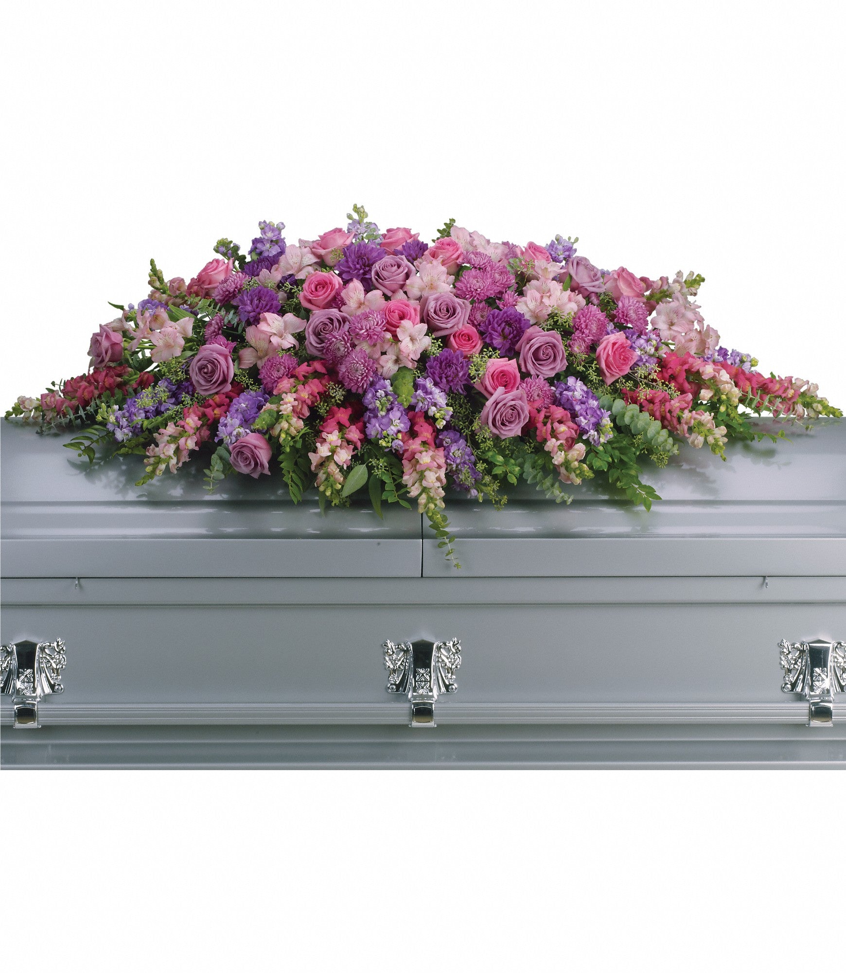 pink and purple roses casket spray