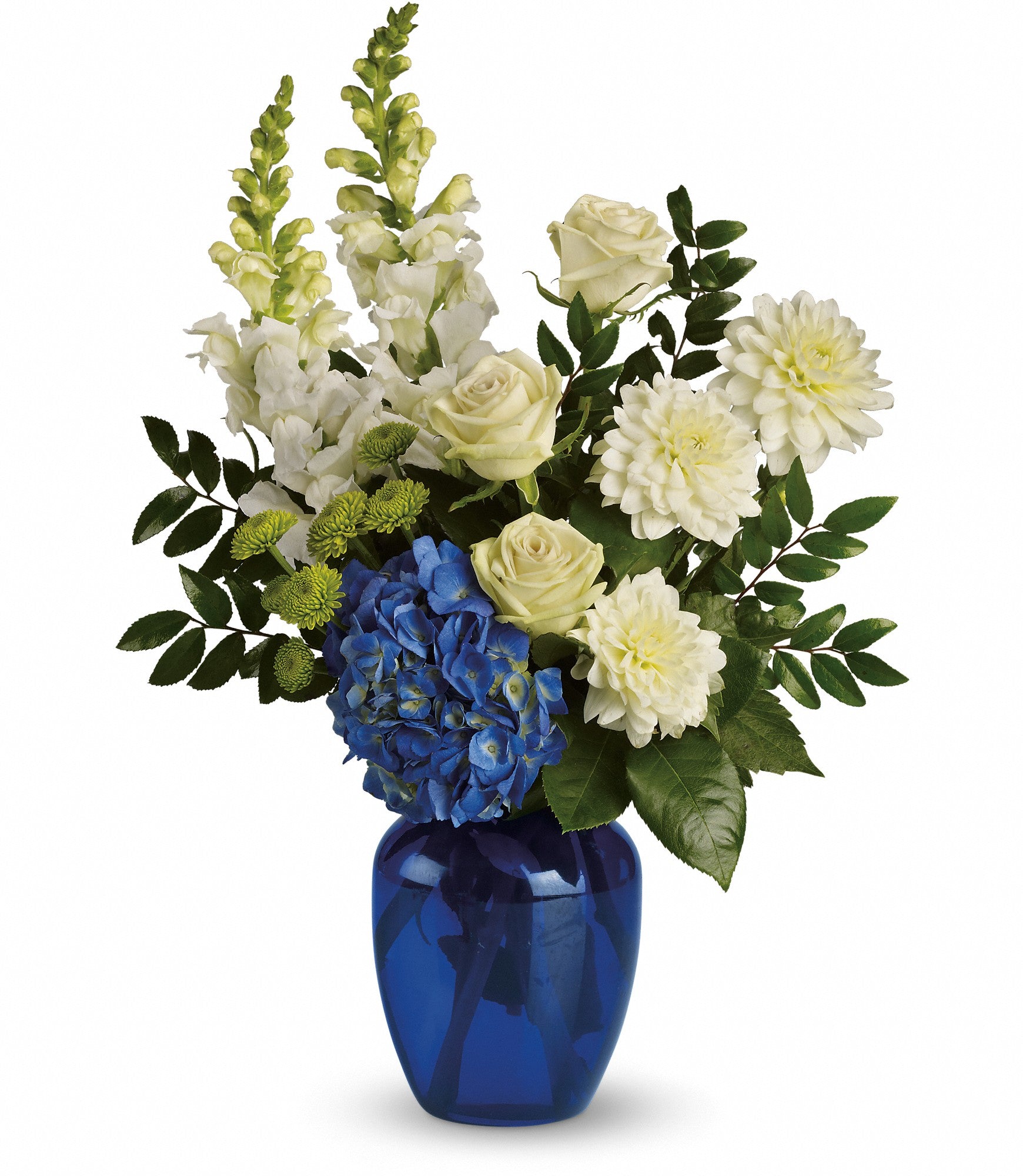 flowers in a blue vase