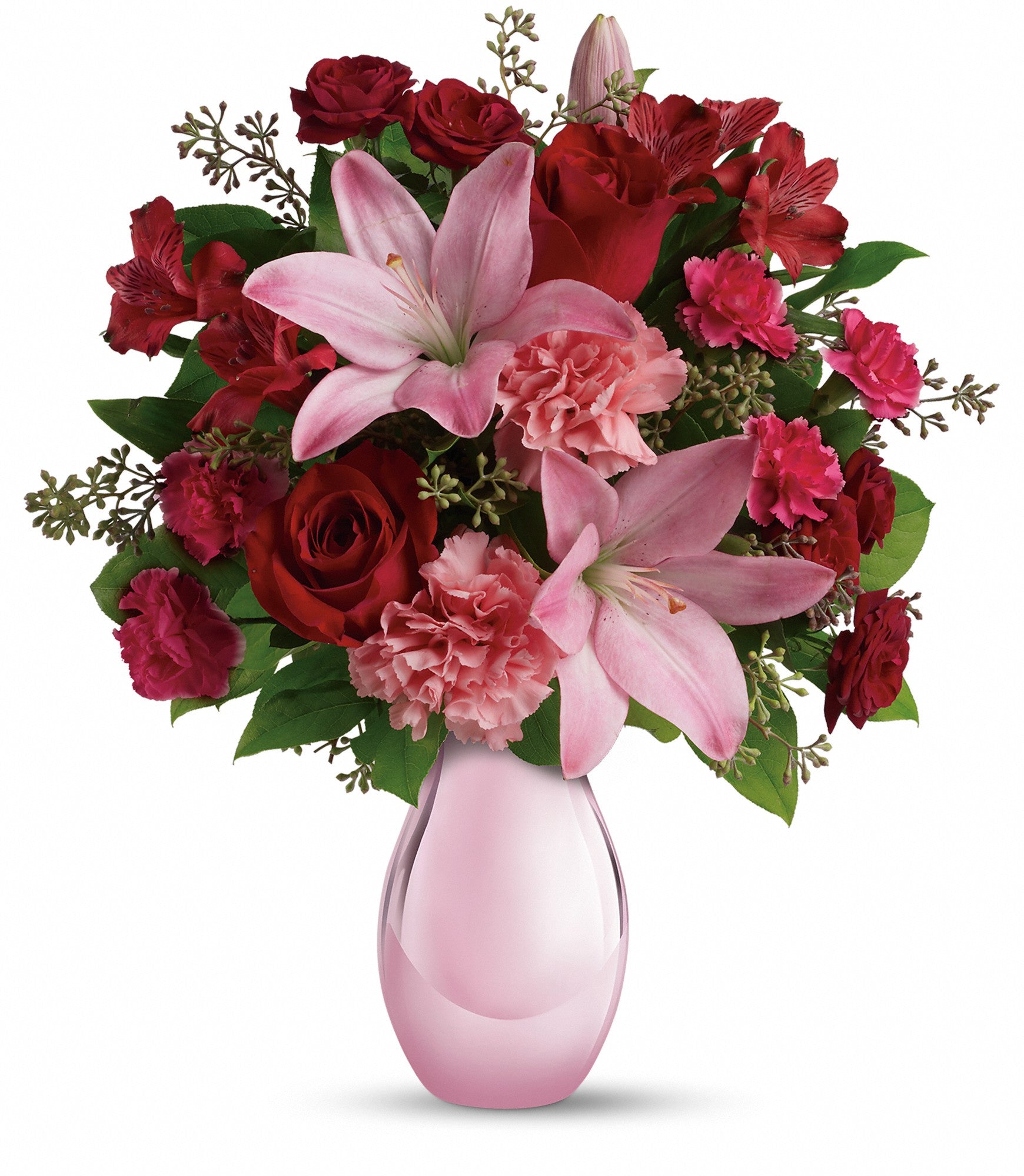 red and pink flower arrangement