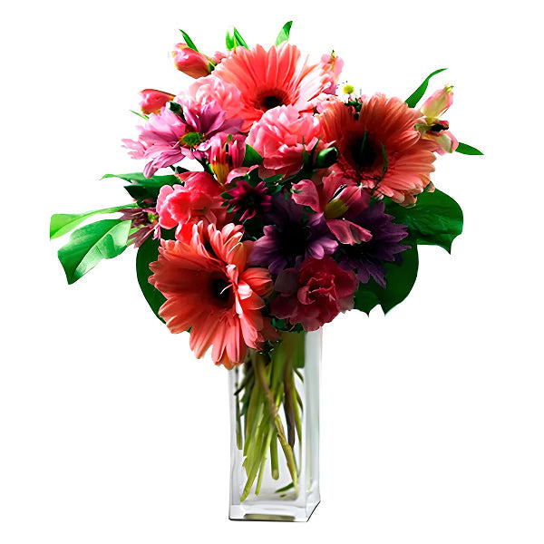 warm color flowers in a jar
