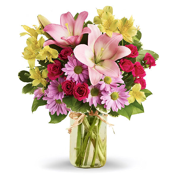 spring flowers in a mason jar