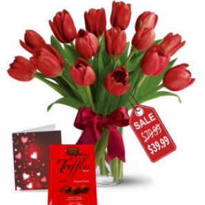 15 Valentine Tulips, Truffles & Card 